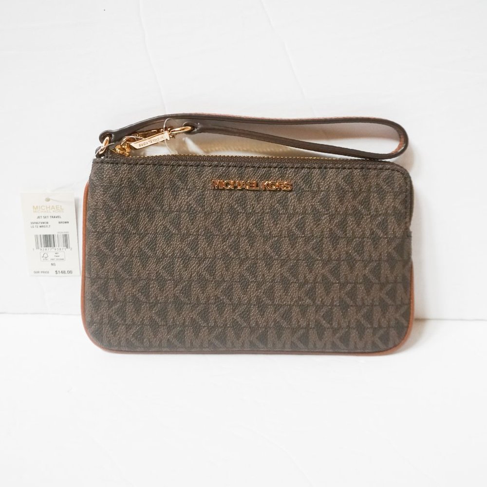 Michael Kors Jet Set Travel TZ Wristlet MK Brown